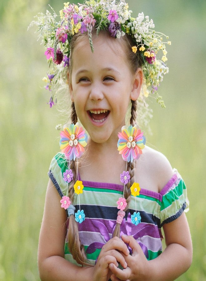 BkeeCten Flower Ribbon Bows Clips - 10pcs Colorful Flower Hair Accessories Grosgrain Ribbon Bows Alligator Clips Pendants Barrettes Hair Accessories Baby Girls Toddlers Kids Teens(5 Designs in Pairs) - Image 5